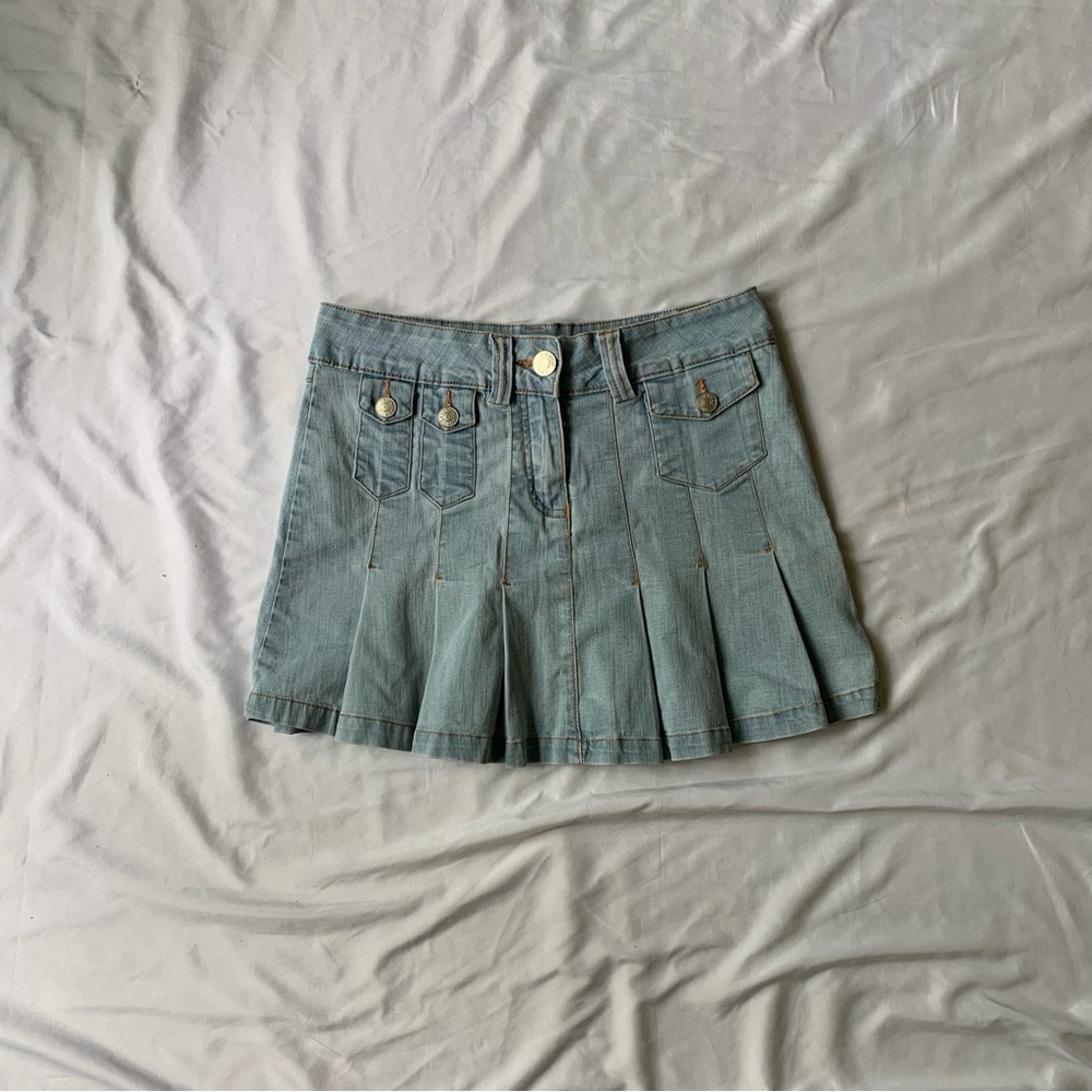 Vintage Pleated Denim Mini Skirt